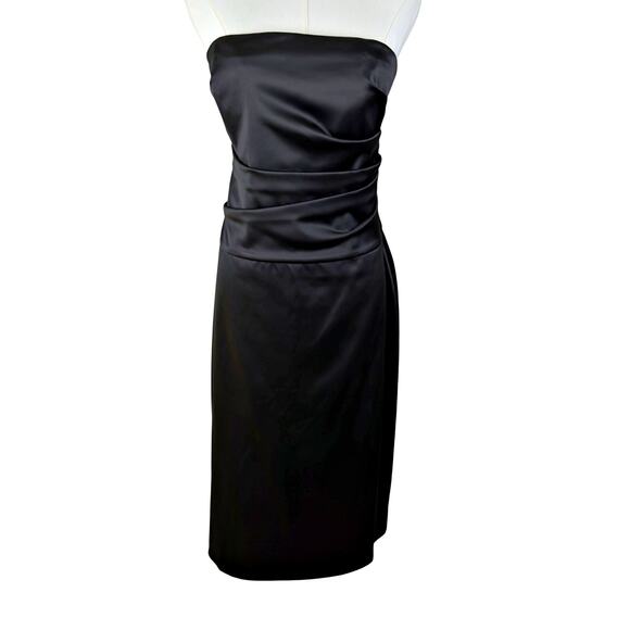 White House Black Market Sz 12 Strapless Satin Cocktail Dress LBD Formal Holiday - Picture 2 of 8